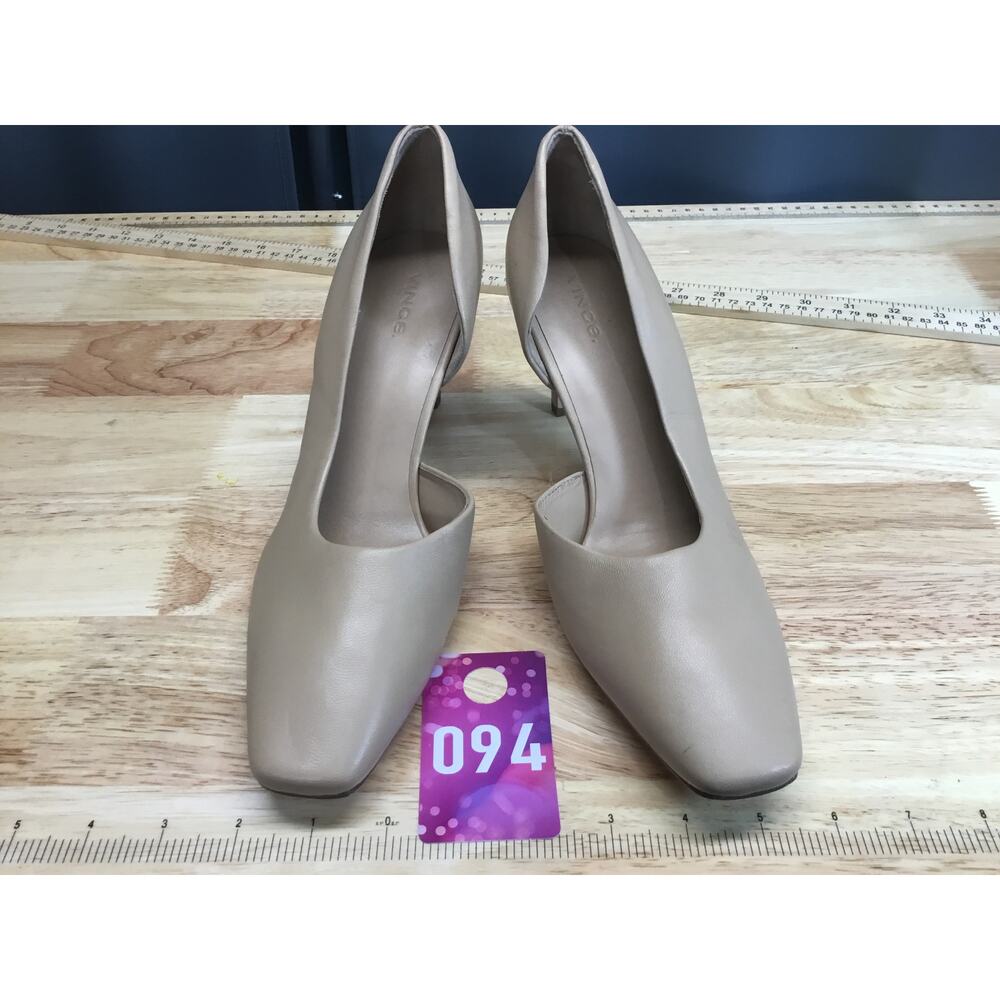 Vince Vero Cuoio Heels Women's 9 Beige Leather Slip-On Square Toe D'Orsay Pumps
